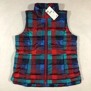 Lands' End Vest Womens Medium Puffer 600 Fill Down Feather Plaid Check NEW NWT